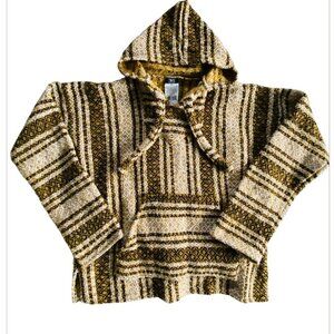 Oland Mexico Reclaimed Fiber Woven Baja Hoodie Poncho Earth Tones S/M